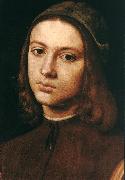 PERUGINO, Pietro Portrait of a Young Man (detail) af oil painting on canvas